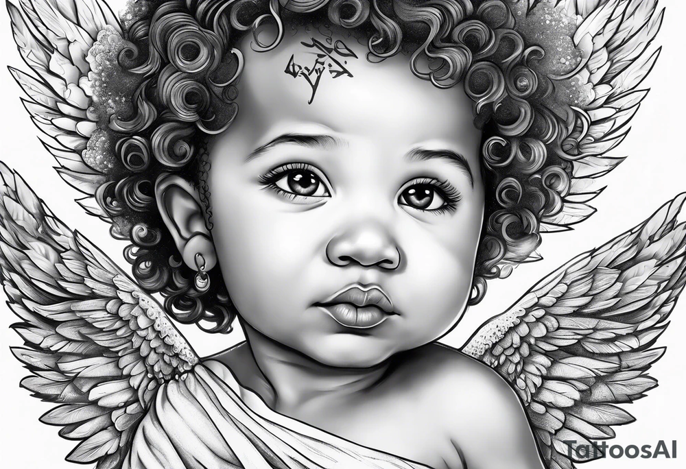 Mixed raced baby angel with Isaiah written underneath tattoo idea Mixed raced baby angel with Isaiah written underneath tattoo idea