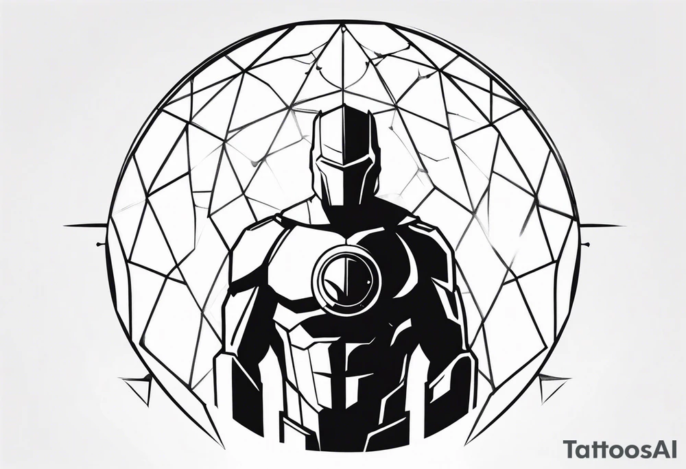 man protected under dome shield tattoo idea