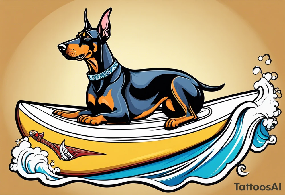 doberman smoking a cigar on a surfboard tattoo idea