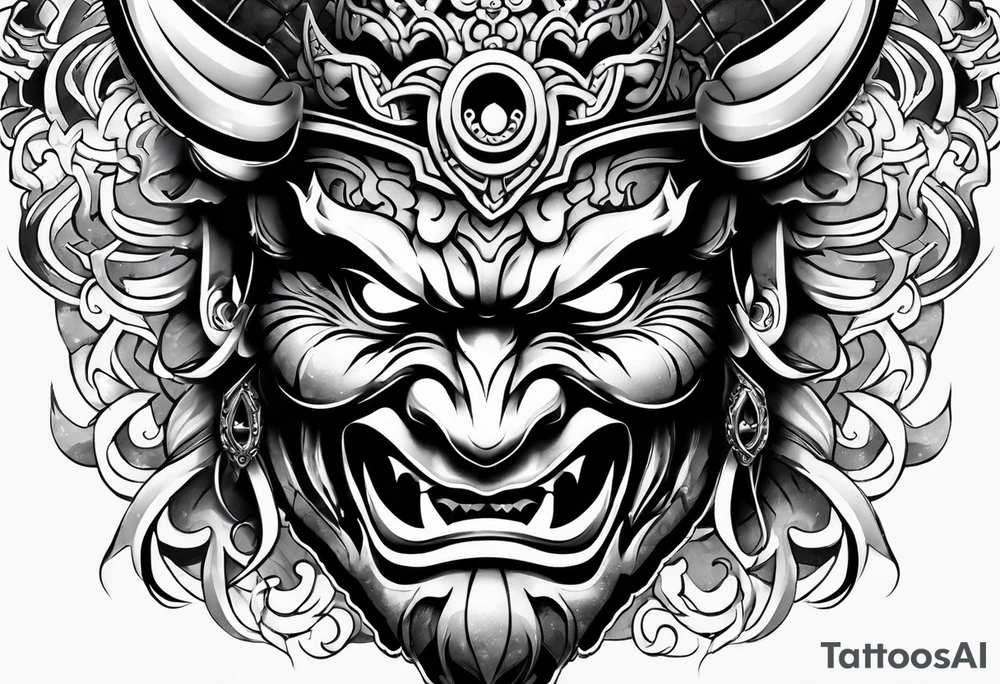 Half face oni mask tattoo idea