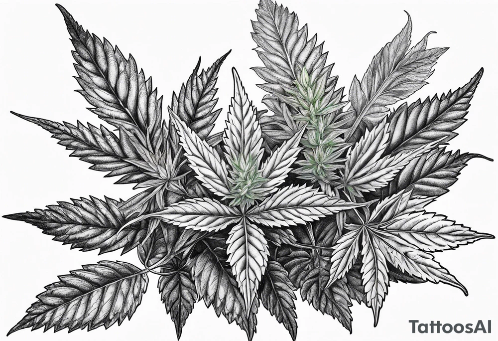 Cannabis plant botanical tattoo idea