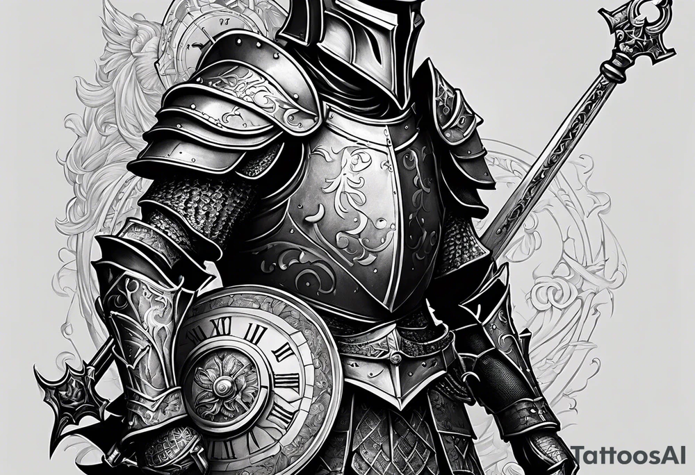 knight with heavy armor with clock and less detail tattoo idea knight with heavy armor with clock and less detail tattoo idea