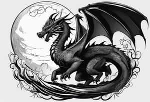 Dragon from game of the thrones flying to the moon minimalism tattoo idea