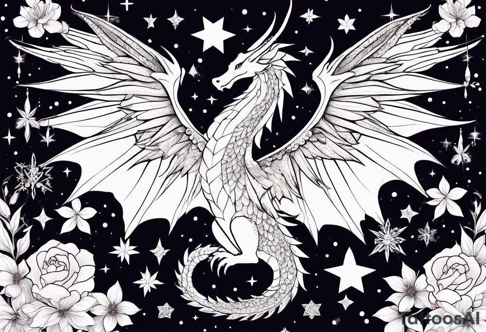 Constellation, wing , snow , cross , dragon female japan kawaii , flower tattoo idea