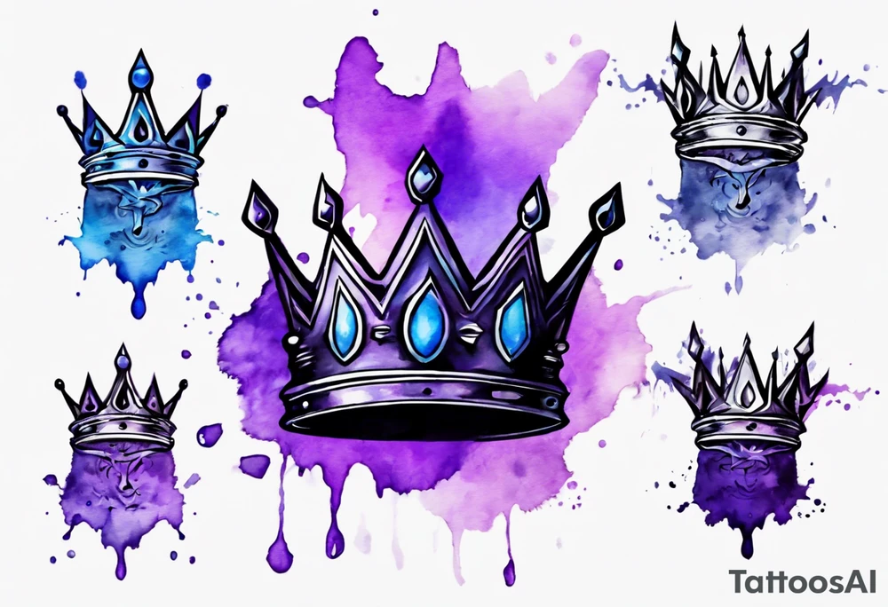 Black King’s crown on a water color background of purple and blue tattoo idea