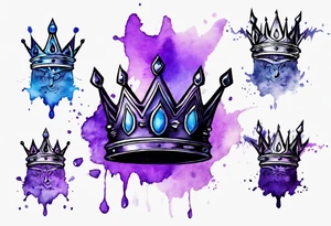 Black King’s crown on a water color background of purple and blue tattoo idea