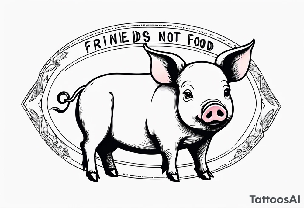 cute pig or piglet.
with text: "friends not food" tattoo idea