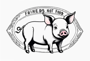 cute pig or piglet.
with text: "friends not food" tattoo idea