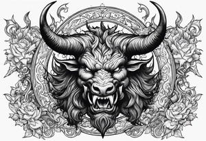 Horned Devil fighting looking up to the sky tattoo idea
