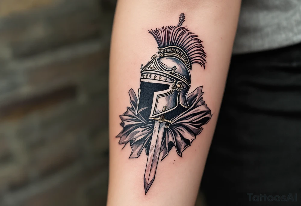 gladiator colosseum interior combat sword helmet cape sand wind tattoo idea