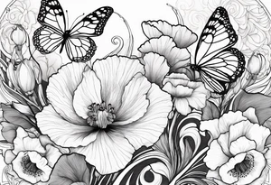 Poppy, gladiolus, butterflies, Leo starsign tattoo idea
