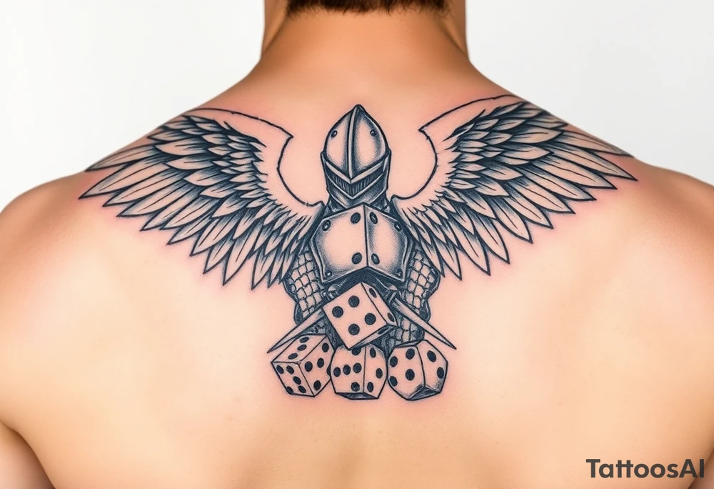 Power knight with wings rolling dice tattoo idea