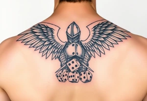 Power knight with wings rolling dice tattoo idea