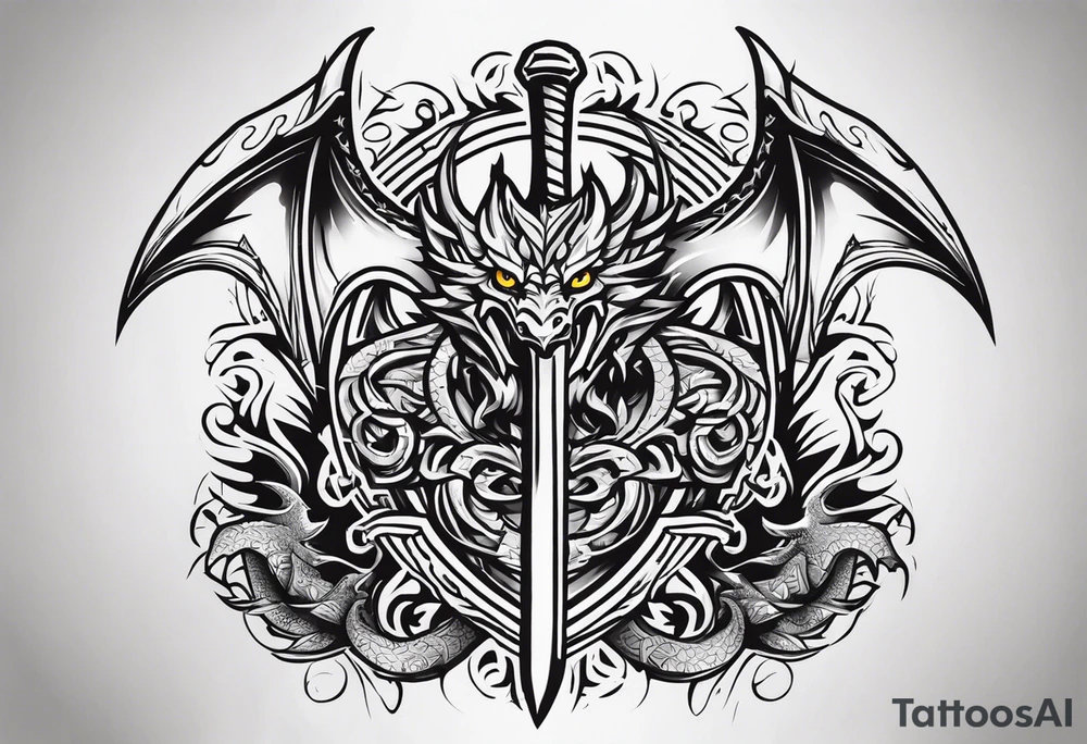 Valhalla sword shield dragon axe tattoo idea