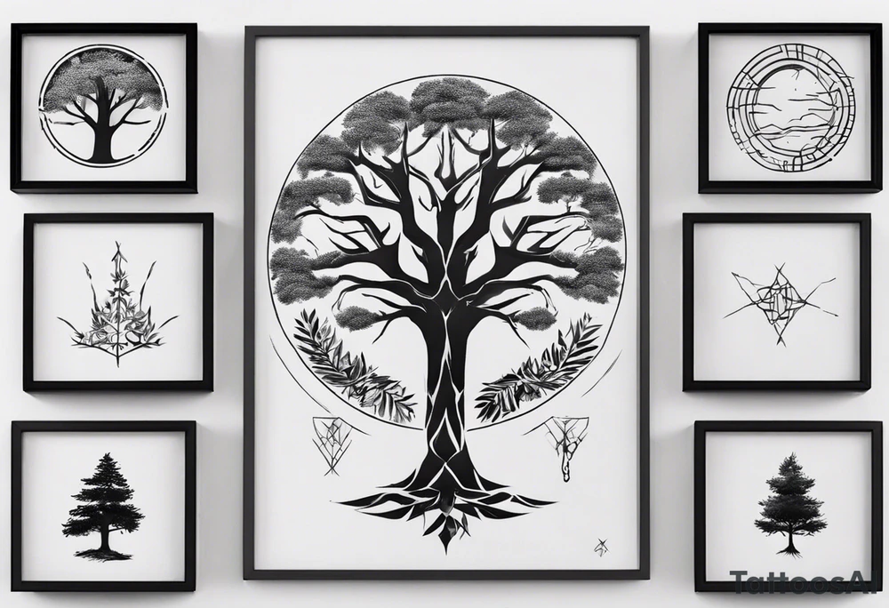 POV under a tree square framed minimalistic tattoo idea