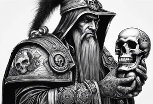 Warhammer 40k technopriest, holding the skull in hand tattoo idea