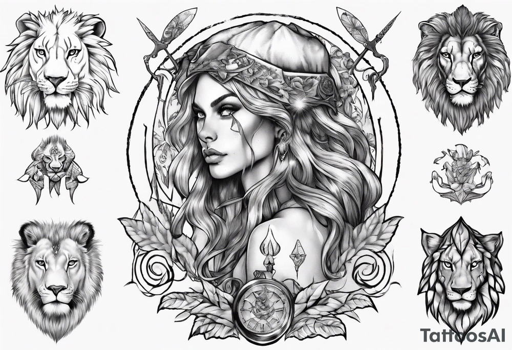 Elf taming an lion tattoo idea