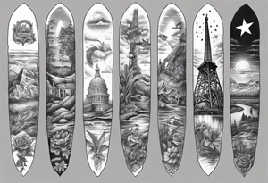 California on top and Texas on bottom theme arm sleeve tattoo idea
