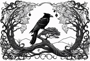 world tree with a cat and a raven and knotwork arm tattoo tattoo idea