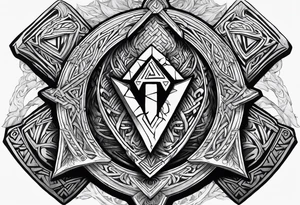 Valhalla sword shield axe Valknut fire tattoo idea