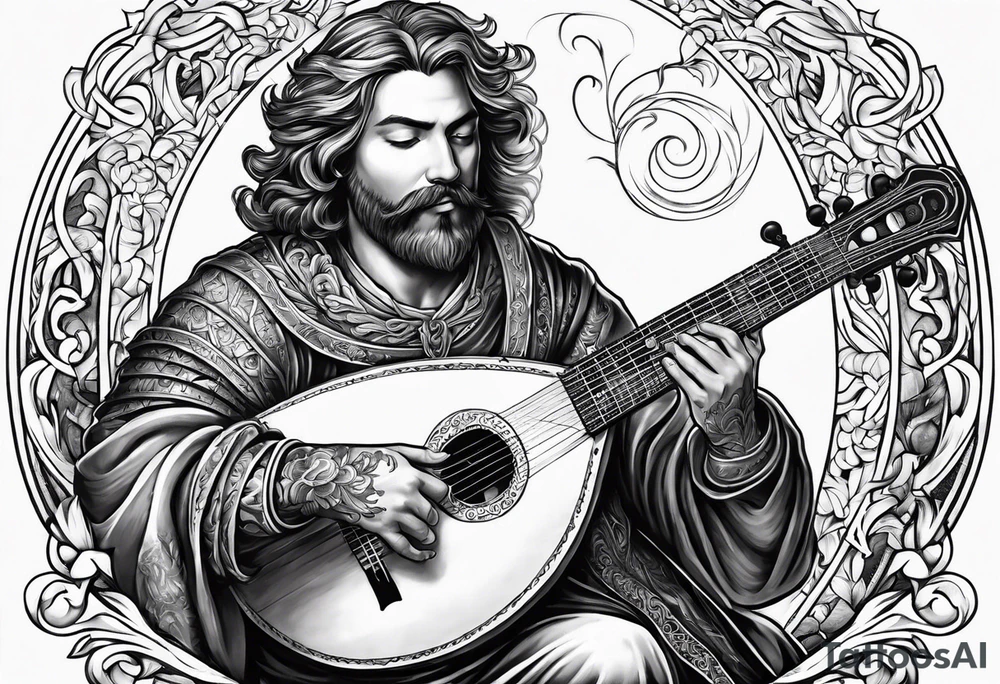 man playing the lute tattoo idea