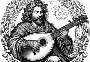 man playing the lute tattoo idea