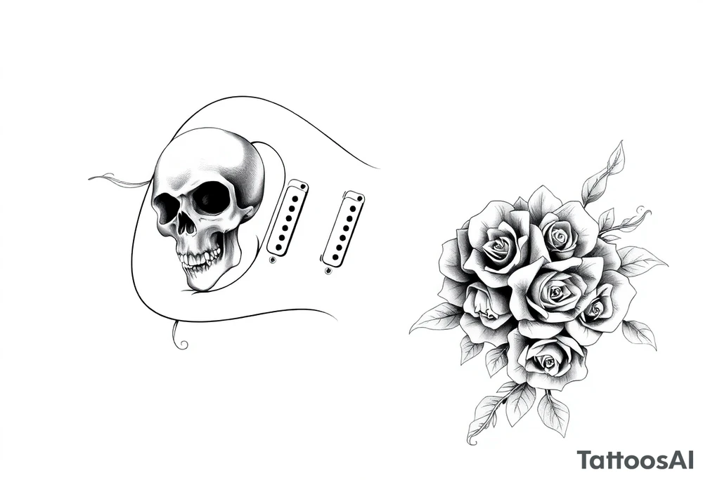 Electric guitar with skulls and roses tattoo idea