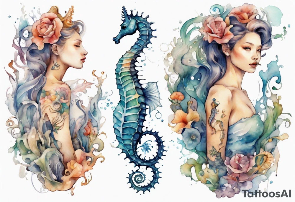 a beautiful seahorse woman hybrid tattoo idea