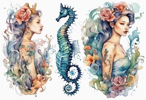 a beautiful seahorse woman hybrid tattoo idea