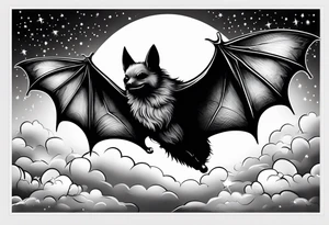 A bat coming out of clouds with sparkles tattoo idea