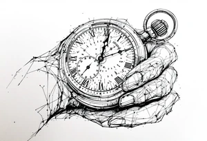 draw a stop watch time piece on the back of a hand opposite of the hand tattoo idea