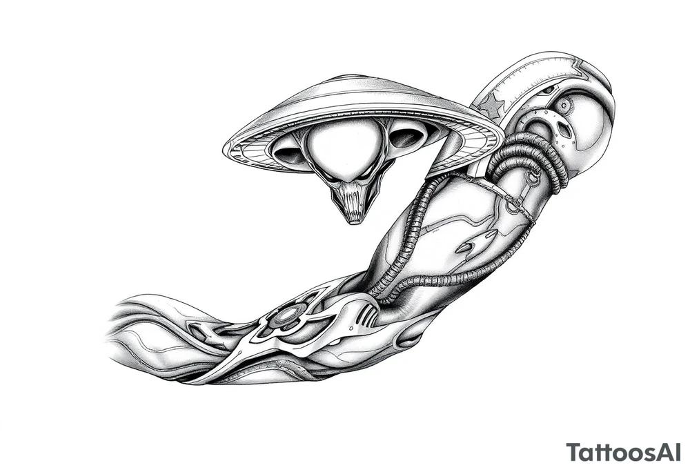 Creepy Alien UFO sleeve tattoo idea