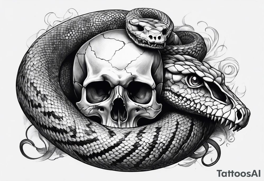 A skull with a snake wrapped around it and tossed bordering all of it tattoo idea