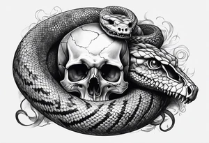 A skull with a snake wrapped around it and tossed bordering all of it tattoo idea