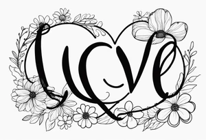 minimalist draw the work love in cursive and lowercase letters making the o in love a dog paw print and entwine a 2 wild flowers in the word love tattoo idea