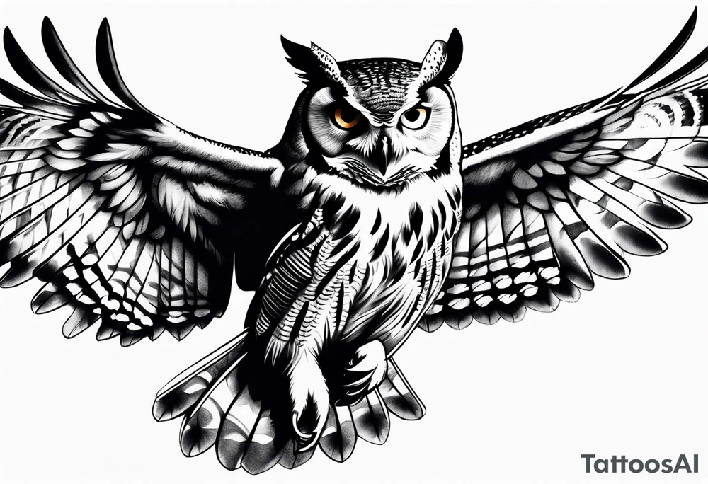 a majestic owl flying tattoo idea