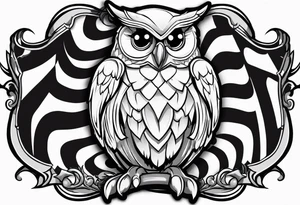 cartoon owl dressed up in a ghost halloween costume in a wrestling ring against a cow tattoo idea