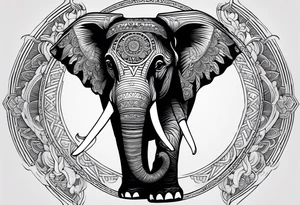 A Thai style design that is round and with an Asian elephant in the middle. The elephant is only the head of the elephant facing in the middle tattoo idea