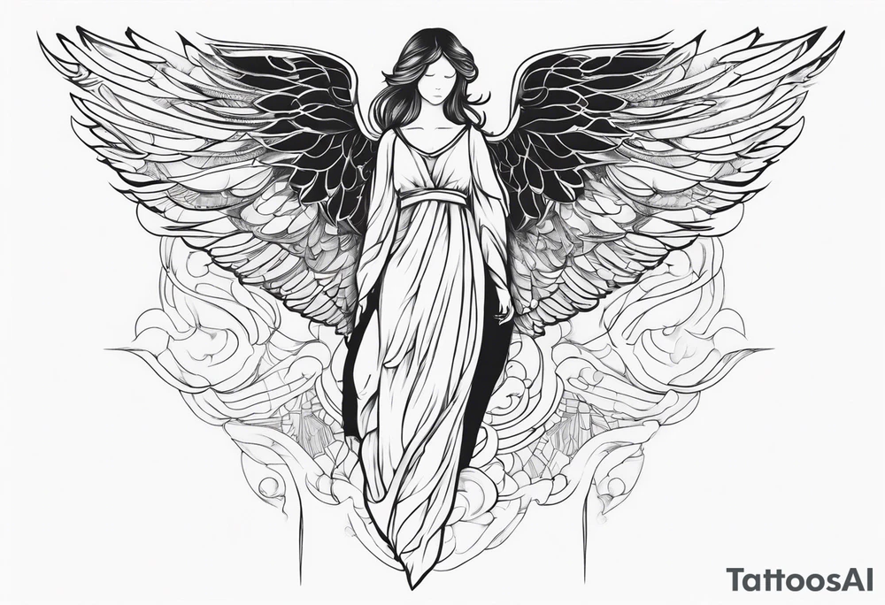 faceless angel with wings outstretched incorporating significant digital or electronic elements into the design tattoo idea