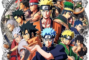 Naruto, sasuke, luffy, zoro, natzu, laxus tattoo idea