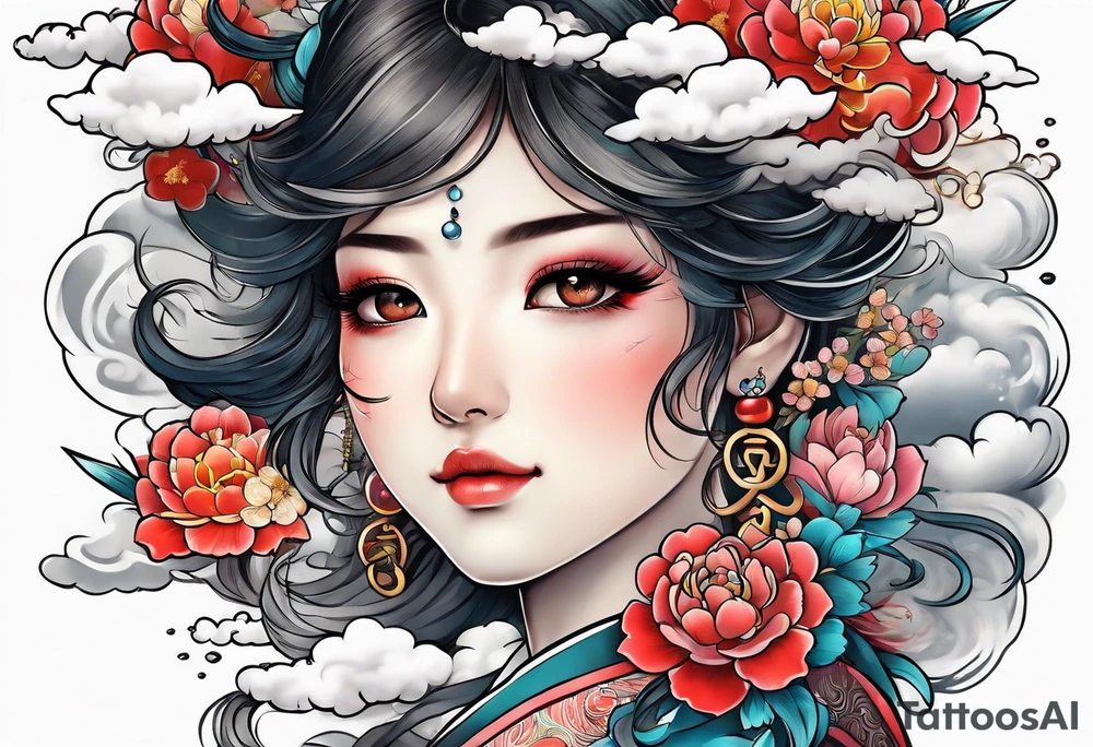 human children in japanese clouds tattoo idea