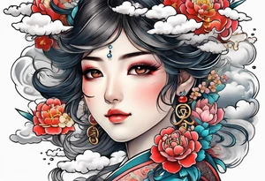 human children in japanese clouds tattoo idea