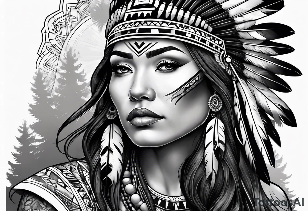 Native American woman in nature tattoo idea