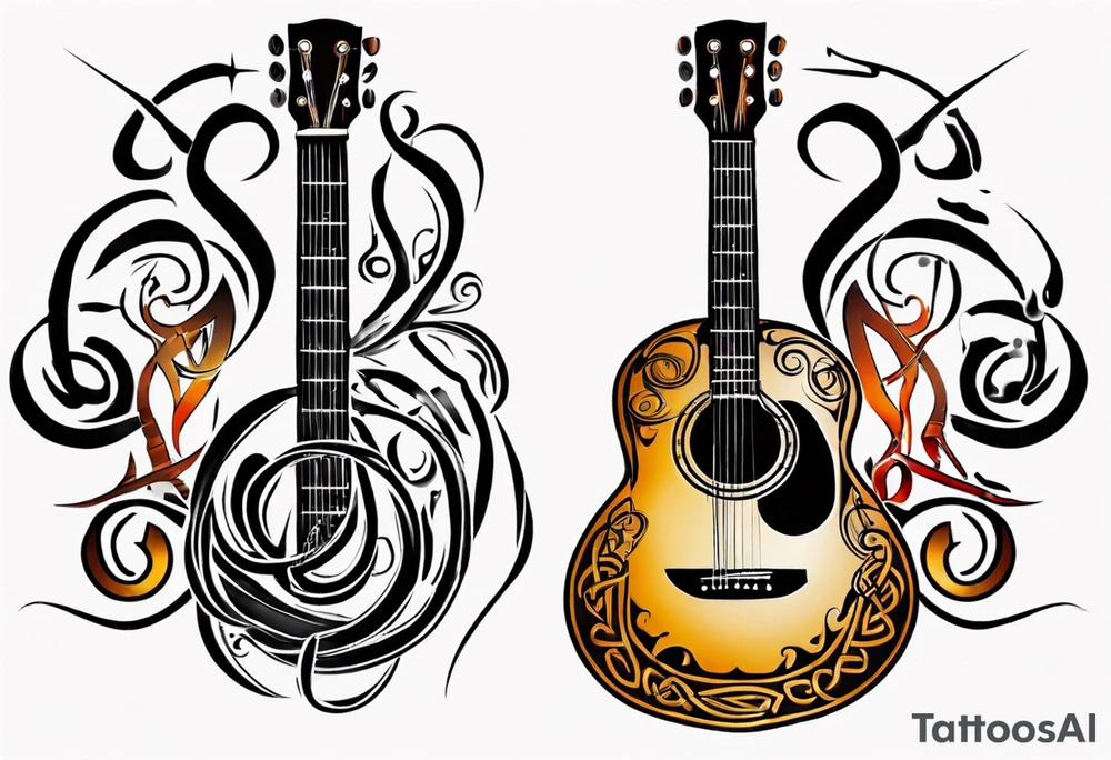 celtic  design with a treble clef and a guitar tattoo idea