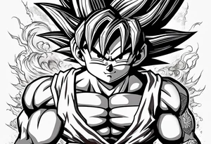 little Son-Goku in the foreground and an older version of him as a super sayin behind him tattoo idea