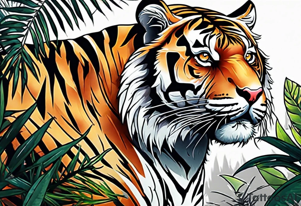 Female tiger in the jungle tattoo idea