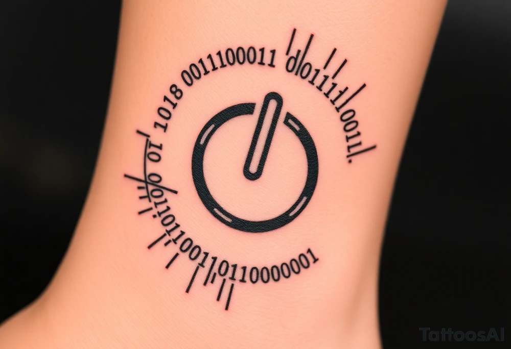 A Power Button with the Binary Text "00100001 01100011 01110000 01110101" Embedded in the background. tattoo idea