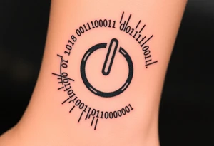 A Power Button with the Binary Text "00100001 01100011 01110000 01110101" Embedded in the background. tattoo idea