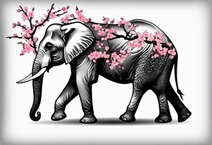 Elephant with cherry blossom tree tattoo idea
