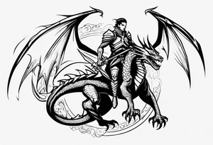 a simple wyvern with a dragon rider human in dragon armor tattoo idea